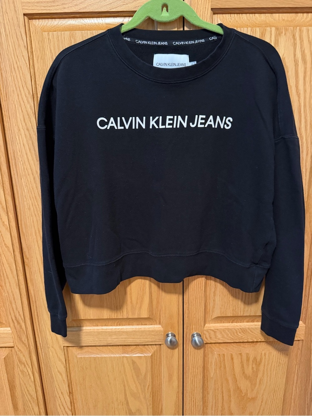 Calvin Klein Jeans black sweatshirt with white logo - Large - Cute for school!